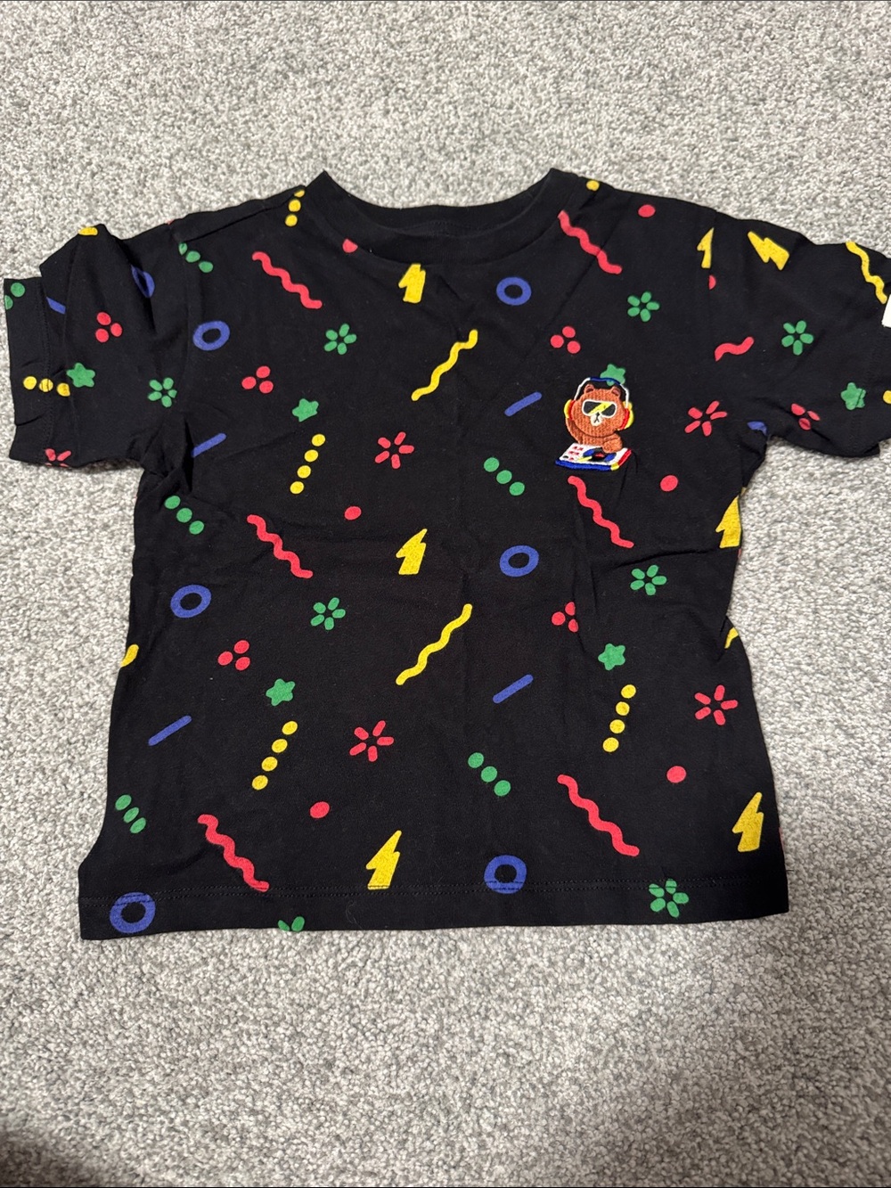 FRIENDS Black Tee with Multicolor Playful Shapes